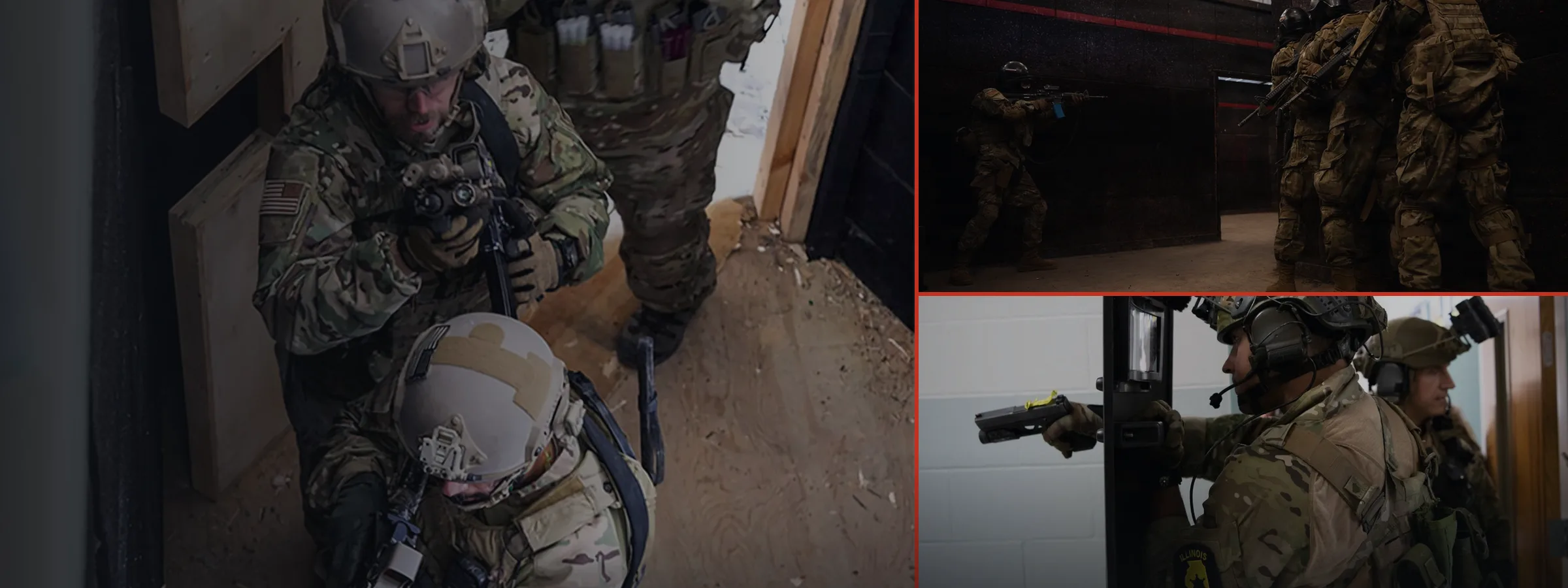 Training teams stacked for room entry during CQB and active-threat training