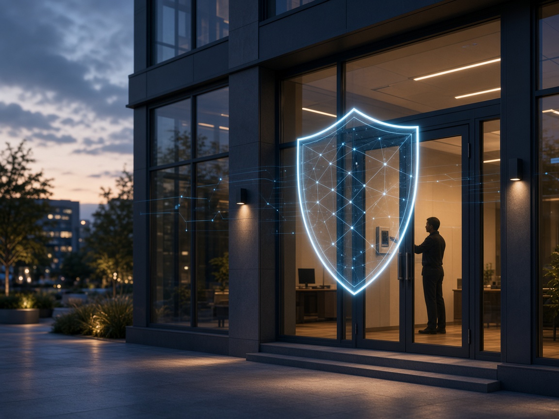 Commercial building with reinforced security suggesting protected networks
