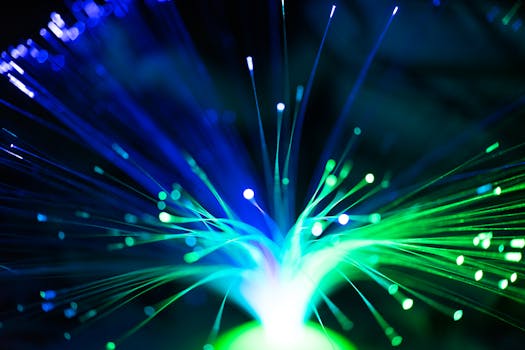 Close-Up Shot of a Green and Blue Fiber Optic